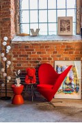 Fotel SERCE czerwony - włókno szklane, wełna, podstawa aluminiowa - King Home